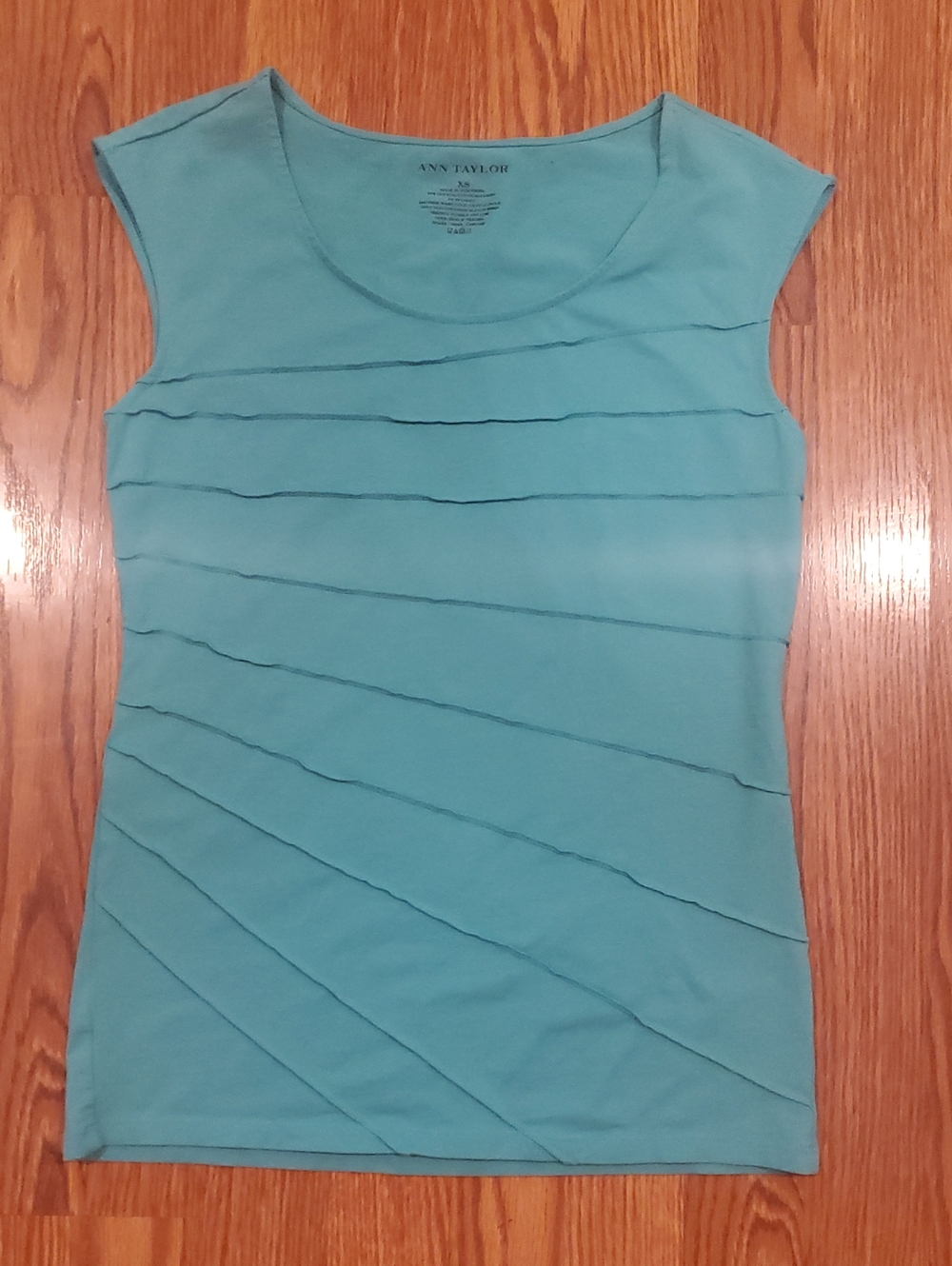 Ann Taylor Teal Ruffle-Accent Cap Sleeve Tank Top Shirt